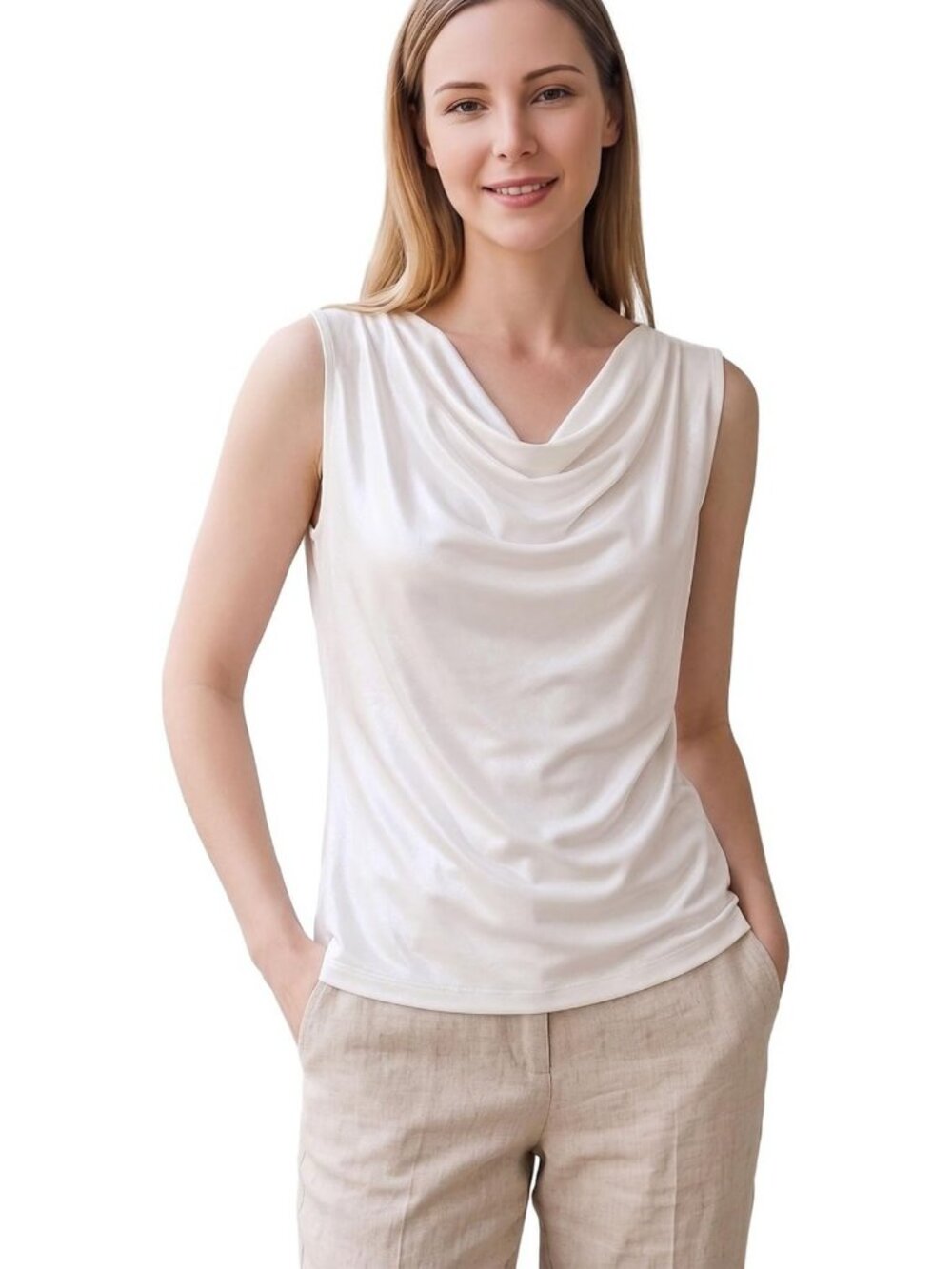 Elegant Cowl Neck Silk Tank Top for Women - Dressy Sleeveless Blouse Cami